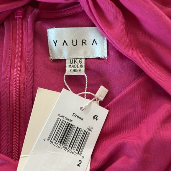 YAURA Fope Twist Front Cutout Dress Hot Pink Ruched Bodycon Club  NEW UK 6 US 2 - Picture 7 of 12